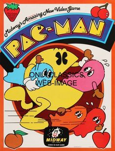 an advertisement for pac - man with cartoon characters