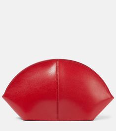 Mel polished leather clutch in red - The Row | Mytheresa The Row Bag, Red Clutch, Small Clutch, Leather Clutch Bags, Leather Mules, Beachwear For Women, Hat Shop, Leather Clutch, Color Names