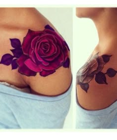 a woman's breast with a rose tattoo on it