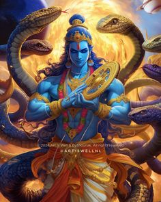 the god is surrounded by snakes and other things in his body, as well as an image