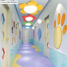 an image of a hallway that looks like it is painted in different colors and shapes