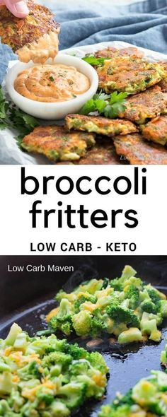 broccoli fritters with low carb keto in the middle and on the side