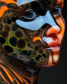 a woman's face is painted in orange and black