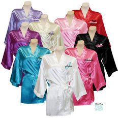 Bridesmaid robes, robes for bridesmaids, bridal party robes, bridal robe, bride robe, wedding day ro Elegant Satin Dresses For Bachelorette Party, Fitted Satin Robe For Wedding Night, Elegant Dresses For Gifts, Pink Satin Finish Robe For Wedding, Long Sleeve Satin Wedding Robe, Elegant Pink Bridesmaid Robe, Elegant Pink Wedding Robe, Fitted Satin Sleepwear For Wedding, Pink Long Sleeve Wedding Robe