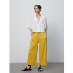 Nwt Zara Satin Effect High Waisted Bloggers Fav Mustard Yellow Wide Leg Pant Xs High Waisted Elastic Waistband Wide Leg Drawstring Satin Effect Bloggers Fav Cropped Summer Bottoms For Daywear, Versatile Summer Daywear Pants, White Cropped Bottoms For Daywear, Chic Cropped Bottoms For Daywear, White Rayon Summer Pants, Casual White Rayon Pants, White Viscose Pants For Spring, Summer Workwear Rayon Pants, Viscose Summer Pants For Daywear