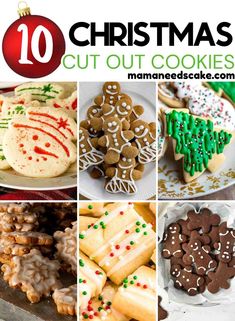 the top ten christmas cut out cookies are shown in this collage with text overlay