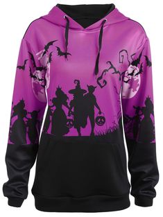 Plus Size Halloween Moon Bat Print Hoodie with Pocket - Purple - 3V37492118 - Original Design-Women's Clothing  #OriginalDesignWomensClothing #Original #DesignWomen's #Clothing Bat Print, Plus Size Halloween Costume, Cheap Sweatshirts, Halloween Moon, Polyester Shirt, Plus Size Halloween, Halloween Hoodie, Plus Size Hoodies, Hoodie Size Chart