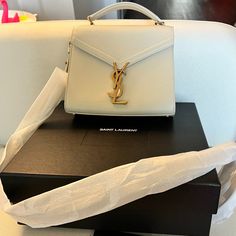 Brand New With Tags And Box Ysl Mini Cassandra Bag In Blank Vintage Ysl Love Box Bag, Ysl Cassandra Bag White, Yves Saint Laurent Bag Beige, Ysl Mini Cassandra Bag, Ysl Mini Cassandra, Ysl Cassandra Bag, Ysl Cassandra, Ysl Purse, Ysl Handbags