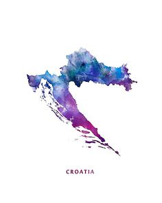 croatia map in watercolor on white background