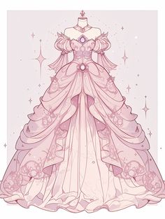 a drawing of a pink dress with stars on the back and an elaborately decorated neckline