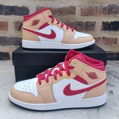 Nike Air Jordan 1 Mid Beige Red Sneakers - Youth Size 6 (Fits Women's 7.5) - Brand New With Box Elevate Your Sneaker Game With The Nike Air Jordan 1 Mid Beige Red Sneakers, Available In Youth Size 6, Which Comfortably Fits Women's Size 7.5 These Sneakers Are Brand New And Come With The Original Box. Expect Swift Shipping. I'll Ship Your Order The Same Or Next Day After Purchase. Shop With Confidence From A Trusted Seller With Excellent Reviews. #Nike #Airjordan1 #Sneakers #Beigered #Fashion #Sho Air Jordan 1 Mid Beige, Jordan 1 Mid Beige, Royal Blue Sneakers, Tan Sneakers, Nike Fashion Shoes, Shoes Outfit Fashion, Nike Air Jordan 1 Mid, Nike Shoes Jordans, Nike Air Jordan Retro