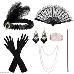 Season:All Seasons; What's in the box:1 Bracelet,1 Fan,Earrings,Headband,Gloves; Types:Outfits; Holiday:Halloween; Style:1920s; Occasion:Halloween,Christmas,Masquerade; Material:Feather; Characters:The Great Gatsby; Listing Date:05/18/2023 20s Headband, Great Gatsby Accessories, Flapper Halloween, Gatsby Accessories, 1920s Accessories, Flapper Headpiece, 1920s Women, Anime Earrings, Flapper Headband