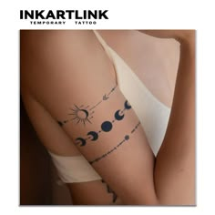 a woman's arm with tattoos on it and the words inkartlink temporary tattoo