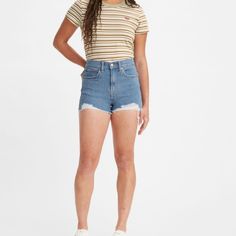 Levi’s High Waisted Women’s Shorts: Tribeca Hustle Nwt Fitted Medium Wash Top Short Length, Fitted Mid-rise Casual Shorts, Casual Fitted Jean Shorts, Fitted Casual Jean Shorts, Fitted Mid-rise Jean Shorts For Day Out, Casual Fitted Cutoff Shorts, Casual Fitted Medium Wash Shorts, Summer High-waisted Jean Shorts, Fitted High Rise Summer Shorts