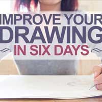 a woman sitting at a desk writing on paper with the words improve your drawing in six days