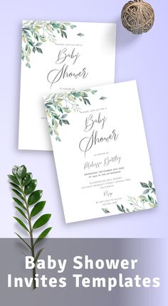 two baby shower cards with greenery on them