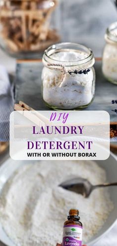 diy laundry deterant with or without borax and lavender essentials in jars