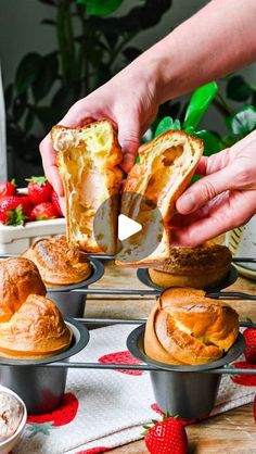 Lexi Harrison & Beth Sinclair on Instagram: "Popovers with Strawberry Butter 🍓🧈 (Recipe below 👇)

Popovers have such an interesting history! Essentially, they are an Americanized version of the British Yorkshire Pudding, cooked in a tall vessel that causes the batter to “pop over” the top of the rim, hence the name. 

They became super popular in the late 1800’s in Maine, and have since been served at Jordan Pond House in Acadia National Park (Bar Harbor, Maine). 

Growing up, my family spent a few summers road tripping to Maine, and some of my most distinct memories include a beautiful hike at Jordan Pond, followed by warm popovers with lots of butter and strawberry jam. Has anyone else been there?!

Unlike cakes or breads that using a leavening agent or yeast to rise, popovers rise du Popover Pan Recipes, Popovers Recipes, Strawberry Butter Recipe, Baking Strawberry, Popover Pan, Popover Recipe, Crowded Kitchen, Yorkshire Puddings, Pond House