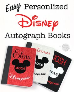 three personalized disney autograph books with the title easy personalized disney autograph books