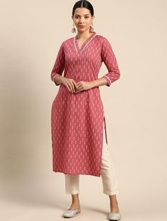 HAND CRAFTED KURTA DESCRIPTION *Ethnic Motifs  Printed Kurta Printed Kurti Kirta / Embroidered Short Kurti Kurta / Indian Tunic / Summer-Spring Evening Dress / Cotton Tunic Tops * Colour: pink * Ethnic motifs printed * V-neck * Three-quarter, regular sleeves * Straight shape with regular style * Calf length with straight hem *Fabric:- 100% cotton *Wash Care:- Machine Wash AVAILABLE IN 7 SIZES THEY ARE IN FOLLOWING MEASUREMENTS IN INCHES:- XS:- Bust-34/To Fit Waist-28/Length-45/Hip-34 S:- Bust-36 Straight Kurti Designs Cotton, Straight Kurti Design, Kurta Designs Women Cotton, V Neck Cotton Kurti, Normal Kurti Designs, Indian Tops Kurti, Cotton Kurta, V Neck Kurti, Long Straight Kurti Designs Cotton