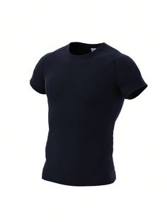 Men's Comfortable Tight-Fit Running Short Sleeve T-Shirt, Gym Fitness Sports Wear, Athletic Top Navy Blue   Short Sleeve Knitted Fabric Plain  High Stretch  Men Activewear, size features are:Bust: ,Length: ,Sleeve Length: Men Activewear, Gym Outfit Men, Fitness Top, Mens Compression, Running Short, Long Sleeve Tops Casual, Gym Tops, Compression Shirt, Outdoor Men