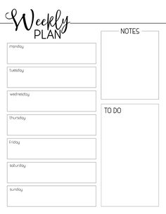 the weekly planner is shown in black and white