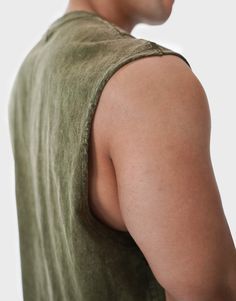 Enjoy the unique blend of style and functionality with the Elevate Men's Tank Top. This oversized men's tank, designed with a sleek crewneck, exudes a distinct look, thanks to its striking acid-washed fabric. Crafted entirely from 100% premium cotton, it promises a gentle touch on the skin while ensuring breathability. The tank's wide cut further facilitates ease of movement, making it an ideal choice for active days or relaxed outings. Model: Kyle is 5'11 tall, chest size 44" and wears size XL. Casual Washed Crew Neck Muscle Tee, Green Casual Muscle Tee, Casual Washed Muscle Tee With Crew Neck, Stonewashed Tops For Everyday Summer Wear, Casual Tank Top With Relaxed Fit And Dropped Armholes, Urban Acid Washed Tops, Washed Sleeveless Cotton Vest, Washed Cotton Sleeveless Vest, Summer Washed Muscle Tee With Relaxed Fit