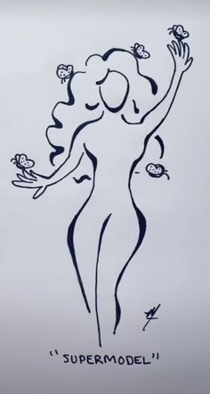 a drawing of a woman with flowers in her hair and the words supermodel written on it