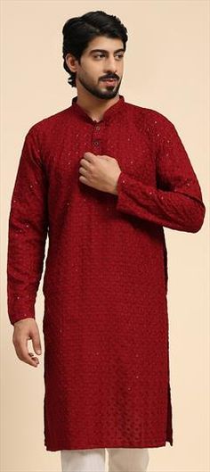 Red and Maroon color Kurta in Rayon fabric with Embroidered, Thread work Red Kurta With Motifs For Eid, Red Motif Kurta For Eid, Red Kurta With Motifs For Festivals, Red Cotton Kurta For Festive Occasions, Festive Red Cotton Kurta, Red Motif Kurta For Festive Occasions, Festive Red Kurta With Motifs, Red Cotton Kurta With Motifs, Red Cotton Kurta For Diwali