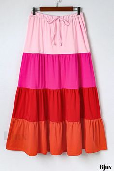 Bjux - Maxifalda con cordón y cintura alta en bloques de color de estilo contemporáneo Casual Pink Drawstring Skirt, Casual Pink Skirt With Drawstring, Pink Casual Skirt For Beach Season, Casual Pink Skirt For Beach Season, Patchwork Sleeve, Daily Style, Southern Belle, Color Block, Maxi Skirt