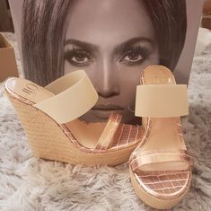 J Lo Wedges. Size 9.5. Height Is Just Under 6". Platform Is 2". Rose Gold & Bisque. Never Worn Leopard Print Wedges, Jennifer Lopez Shoes, White Wedge Sandals, Cute Shoes Heels, White Wedges, Brown Wedges, Cork Wedges Sandals, Wedge Ankle Boots, Wedge Sneakers