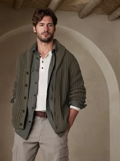 Campania Cardigan Sweater | Banana Republic Cardigan Male Outfit, Male Cardigan Outfit Aesthetic, Soft Natural Men Kibbe Style, Green Aesthetic Outfit Men, Indie Male Fashion, Male Cardigan Outfit, Masculine Cottagecore Outfits, Olive Sweater Outfit, Masculine Cottagecore