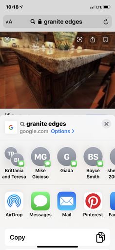 an iphone screen with the caption for granite edge options and other icons on it