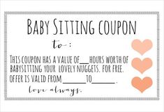 babysitting coupon with hearts on the front and pink heart in the back