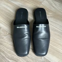 Preowned And In Great Condition Designer Black Loafers For Spring, Designer Black Slip-on Mules, Designer Black Mules For Spring, Balenciaga Black, Loafer Mules, Leather Slip Ons, Flat Shoes Women, Loafer Flats, Balenciaga