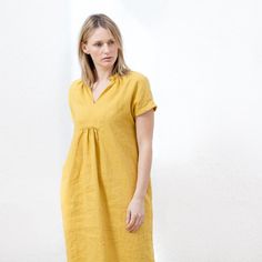 Linen Dress / V Neck Linen Dress / Pure Linen Dress / Washed Linen Dress Linen Dress With Shawl Collar, Wrap Maxi Dress, Long Linen Dress For Woman, Vintage Inspired Linen Dress, Linen Clothing For Woman Most feminine yet versatile clothing piece every woman can have in her wardrobe. Suitable for both fancy dinners and [...] V Neck Linen Dress, Linen Loose Dress, Loose Summer Dress, Linen Dress Summer, Sleeveless Linen Dress, Fancy Frocks, Honey Yellow, Long Linen Dress, Summer Linen Dresses