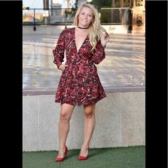 Women’s Long Sleeves Open V Neckline Mini Dress Zipper Side Closure. Color. Multicolor True To Size Not Stretchy. Bust Size : 32-36 New With Tag Trendy Red Mini Dress For Spring, Fall Floral Print Mini Dress For Day Out, Red Floral Print Mini Dress For Casual Occasions, Red Knee-length Trendy Mini Dress, Trendy Floral Print Mini Dress For Fall, Trendy Red Knee-length Mini Dress, Trendy Red Mini Dress For Brunch, Red Mini Dress For Spring Day Out, Flirty Mini Dress For Day Out In Fall