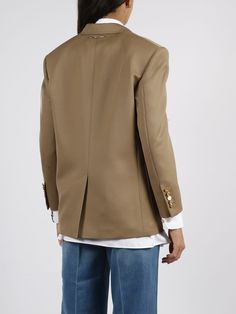 Horsebit Wool Jacket Tailored Gucci Outerwear For Spring, Gucci Classic Blazer For Spring, Classic Gucci Blazer For Spring, Luxury Gucci Blazer For Spring, Gucci Notch Lapel Blazer For Office, Gucci Chic Single-breasted Blazer, Gucci Long Sleeve Blazer For Work, Gucci Designer Blazer For Work, Gucci Formal Blazer For Fall