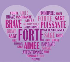 a heart shaped word cloud with the words forte written in different languages