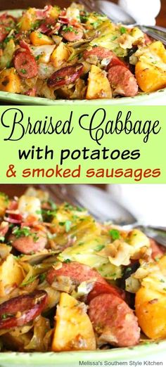 roasted cabbage with potatoes and smoked sausage is an easy side dish that's ready in under 30 minutes