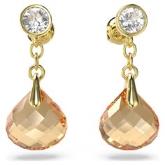 Elevate every look with this elegant pair of earrings. Beautiful golden-toned crystals drop down from simple round clear crystal studs for an alluring, eye-catching glow. A lovely gift idea. Swarovski Crystal Drop Earrings, Drop Earrings Gold, Diamond Drop Earrings, Diamond Drops, Square Earrings, Swarovski Earrings, Crystal Drop Earrings, Crystal Drop, Silver Drop Earrings