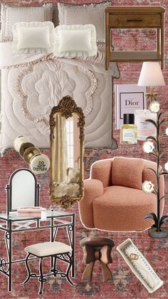 a collage of furniture and decor in pink