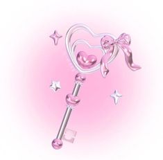 an illustration of a pink heart shaped key with stars around it and a bow on the end