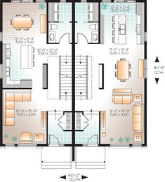 the floor plan for a two story house with multiple living areas and an open kitchen area