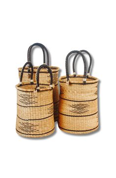 two baskets with handles are shown against a white background