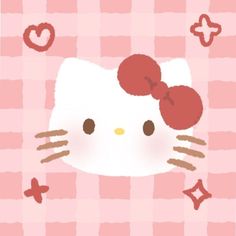 the hello kitty wallpaper is pink and has hearts on its chest, with two cherries in her hair