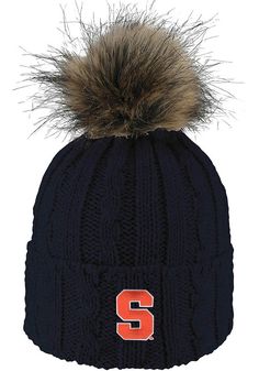 Combat the cold and represent your Orange at the same time with this Syracuse Orange LogoFit Womens Navy Blue Alps Pom Knit Hat! This 'Cuse Womens Knit Hat features a team logo embroidered on the front, so now everyone will know how much you love your Orange. Go Orange! Logofit Alps Pom Knit, Front cuff team logo, Cuffed beanie knit design, Acrylic cable knit, Fuzzy pom on top, Acrylic, Wipe clean with cloth or cleaning kit, Imported Navy Cap For Winter, Navy Winter Cap, Navy Hats For Winter Cold Weather, Ithaca College, Navy Blue Scarf, Orange Hats, New York City Fc, Jersey Hat, Nba Hats