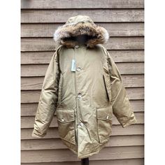 Woolrich John Rich Mens Arctic Parka Jacket Tan Large Nwt Classic Khaki Winter Outerwear, Classic Parka For Cold Weather With Pockets, Classic Parka With Pockets For Cold Weather, Classic Outdoor Parka With Detachable Hood, Classic Parka With Detachable Hood For Cold Weather, Classic Winter Parka With Pockets, Classic Hooded Outerwear For Cold Weather, Classic Khaki Hooded Outerwear, Classic Hooded Outerwear With Pockets