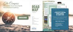 a brochure with a compass on the front and back cover, along with an ad for road map