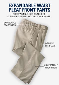 <div>Our Relaxed Fit Wrinkle-Free Expandable Waist Pleated Pants are relaxed through seat and thigh and sit naturally at the waist. These straight-leg pants</div> Slim Fit Chino Pants, Slim Fit Dress Pants, Hem Pants, Tall Pants, Slim Fit Chinos, How To Hem Pants, Straight Trousers, Pleated Pants, Relaxed Fit Jeans